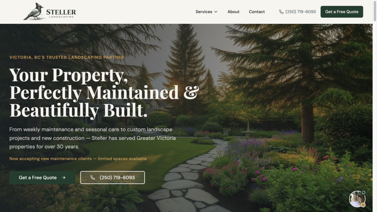 Screenshot of the Steller Landscaping website