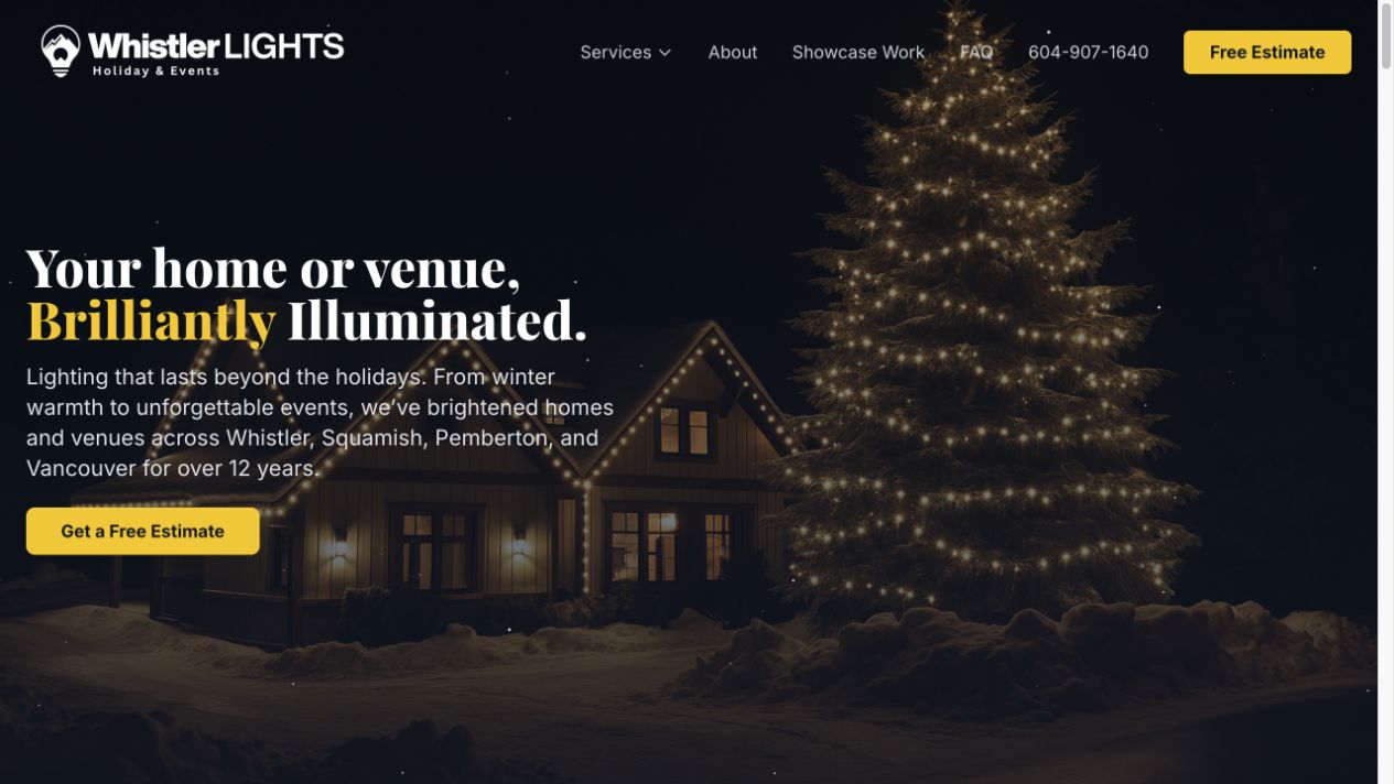 Screenshot of the Whistler Lights website